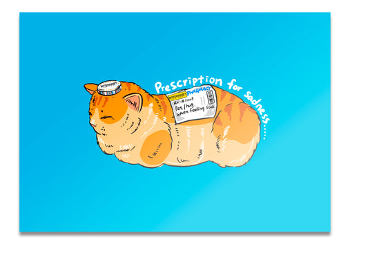 Prescription for sadness - art print, postcard, cat graphic prints