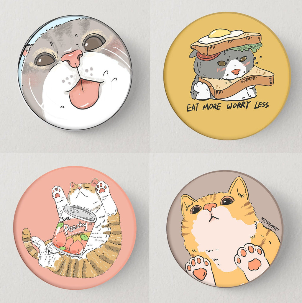 Eat more worry less Cat graphic magnet button
