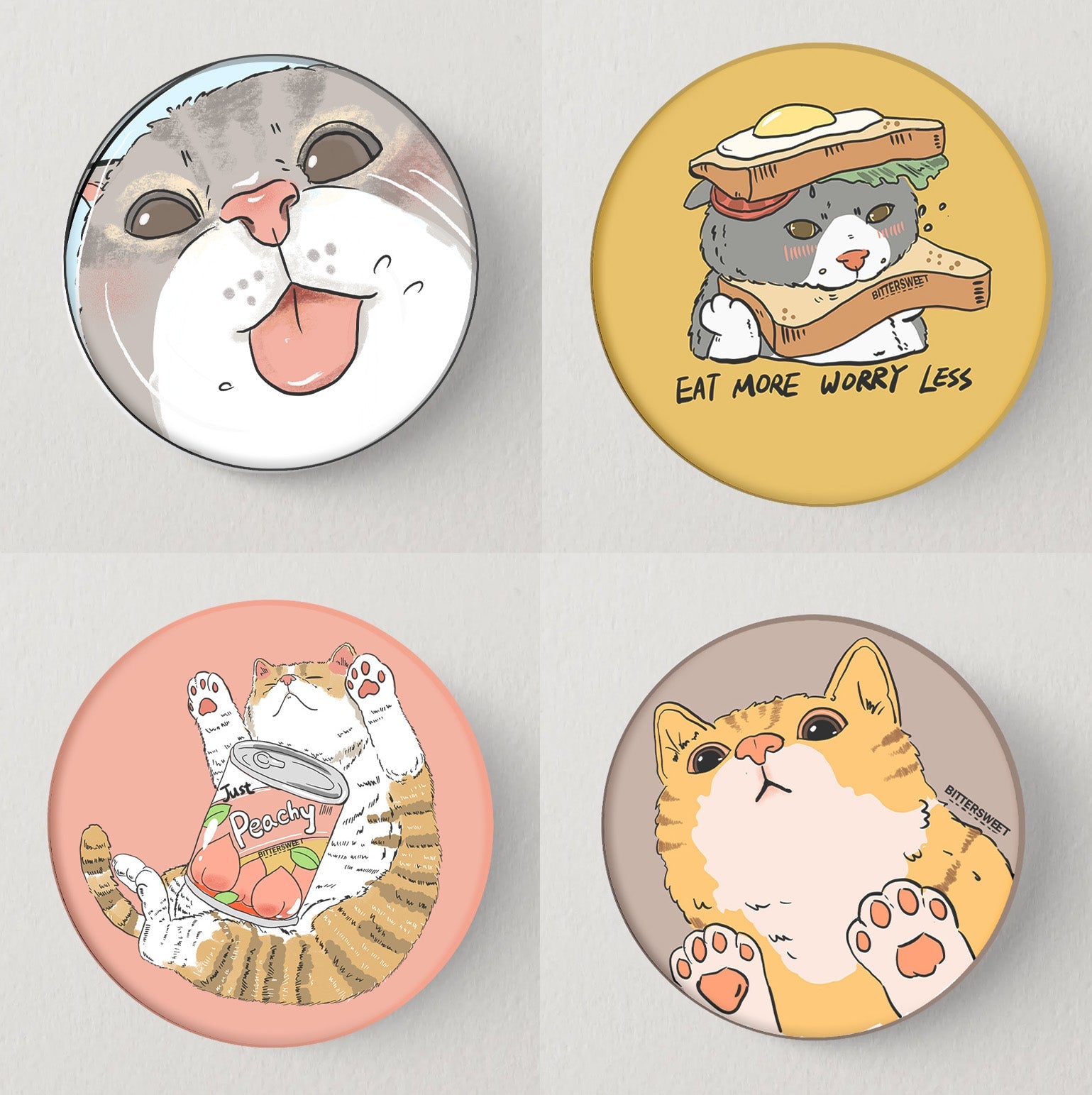Eat more worry less Cat graphic magnet button