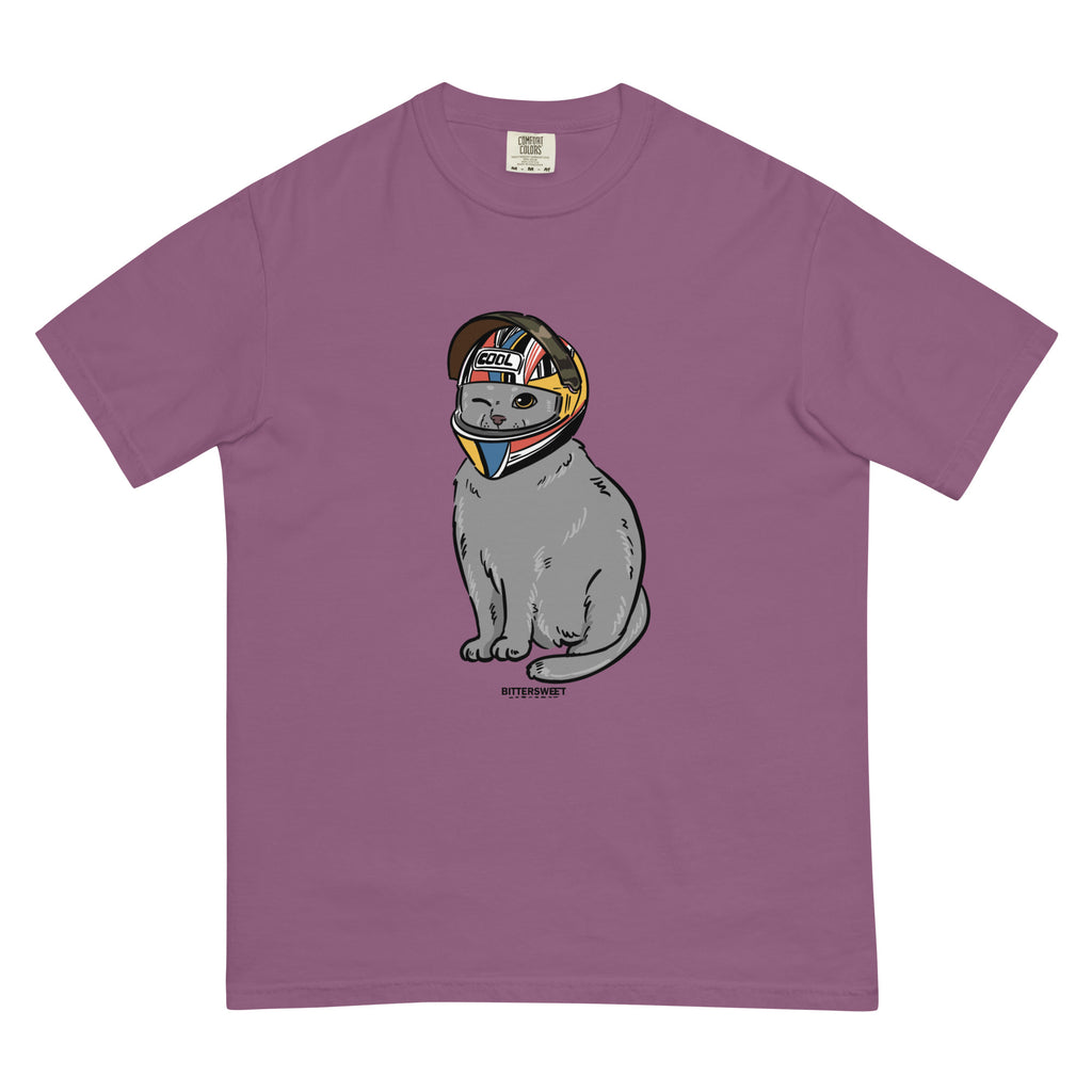 Motocycle cat funny heavyweight graphic t-shirt