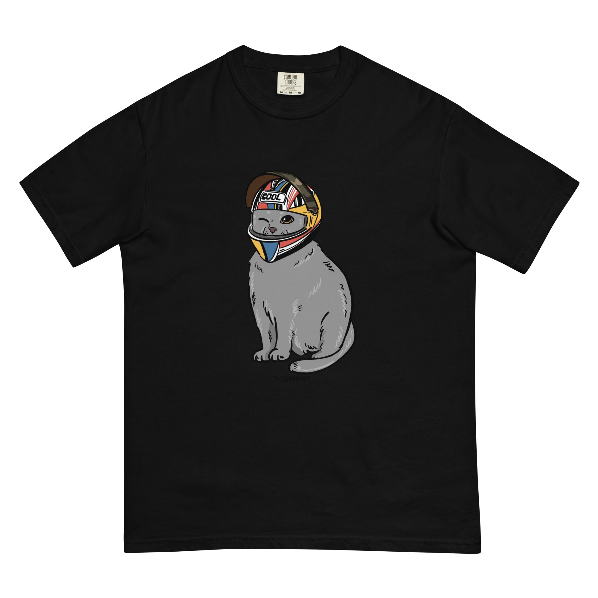 Motocycle cat funny heavyweight graphic t-shirt