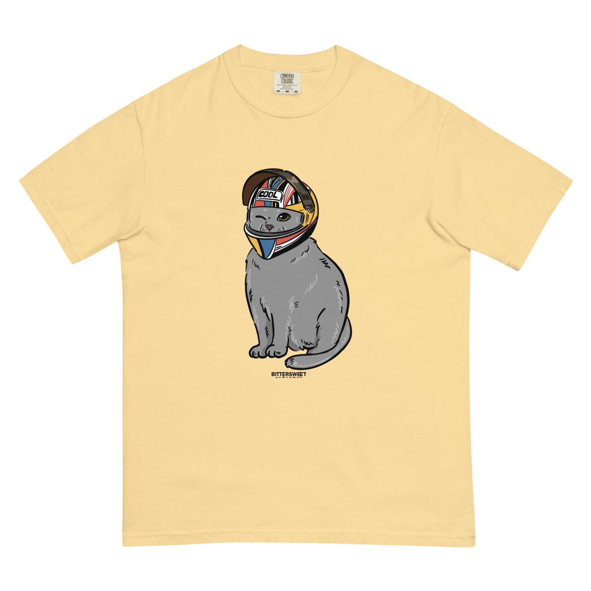 Motocycle cat funny heavyweight graphic t-shirt