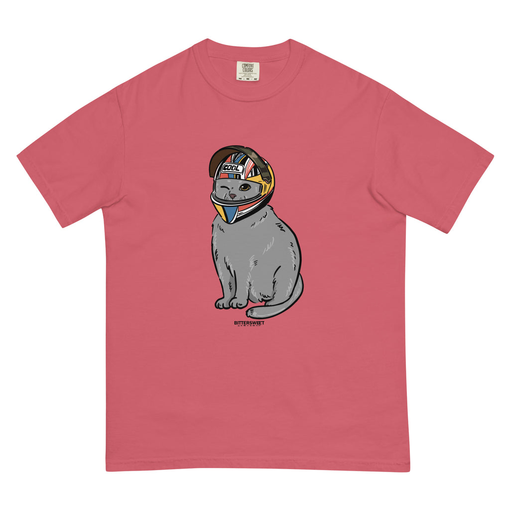 Motocycle cat funny heavyweight graphic t-shirt