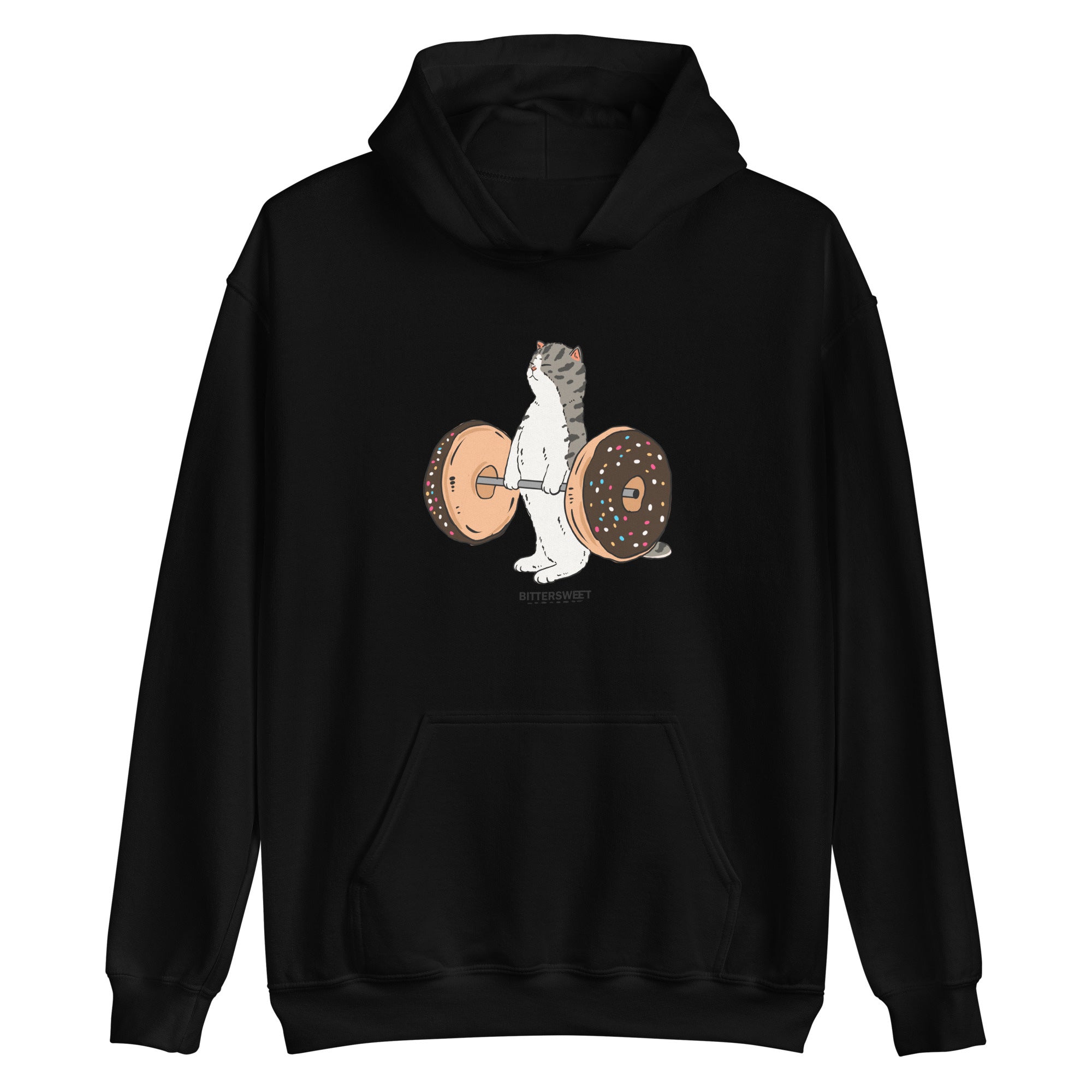 Deadlift fleeced ultra soft hoodie Black.Cat graphic hoodies